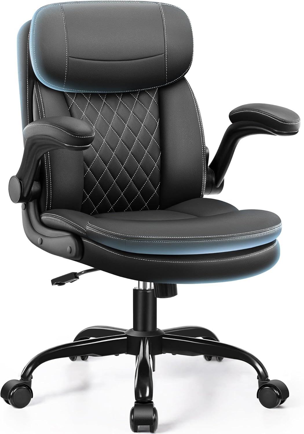 Office Chair Cushion - 人間工学に基づいたオフィスチェア、二層クッション、フリップアップ式アームレスト、狭いスペース用のネックレスト付き、ブラック
