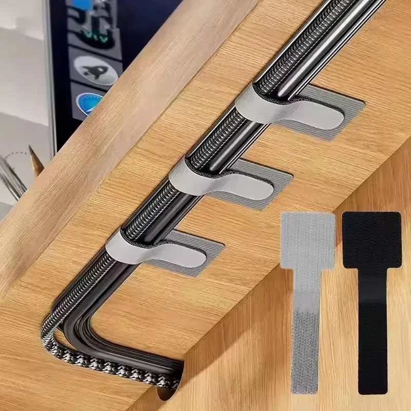 Desk Organizer - 再利用可能なケーブル結束バンド、配線整理用、コードホルダー、自己接着式、調整可能なコード整理ストラップ、デスク整理用
