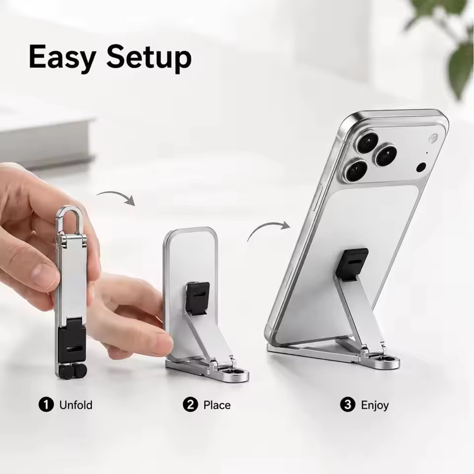 折りたたみ式キーチェーン型スマホスタンド 多角度調整可能 軽 - Standing Desk のレビューと価格