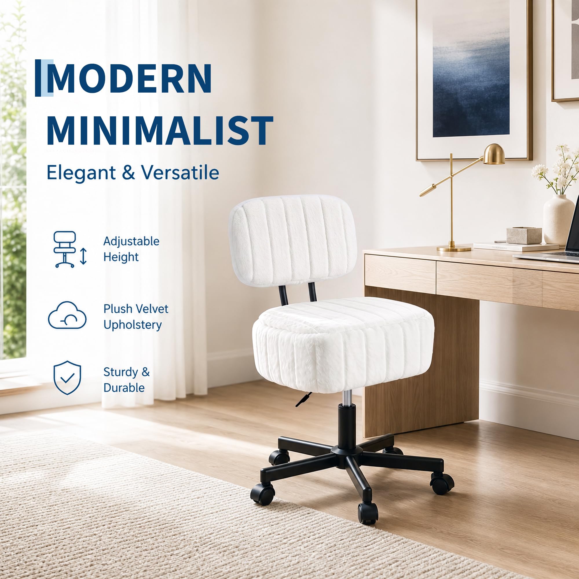 収納付きのドレッサーチェア、フェイクファーのラビットファーメ - Office Stool のレビューと価格