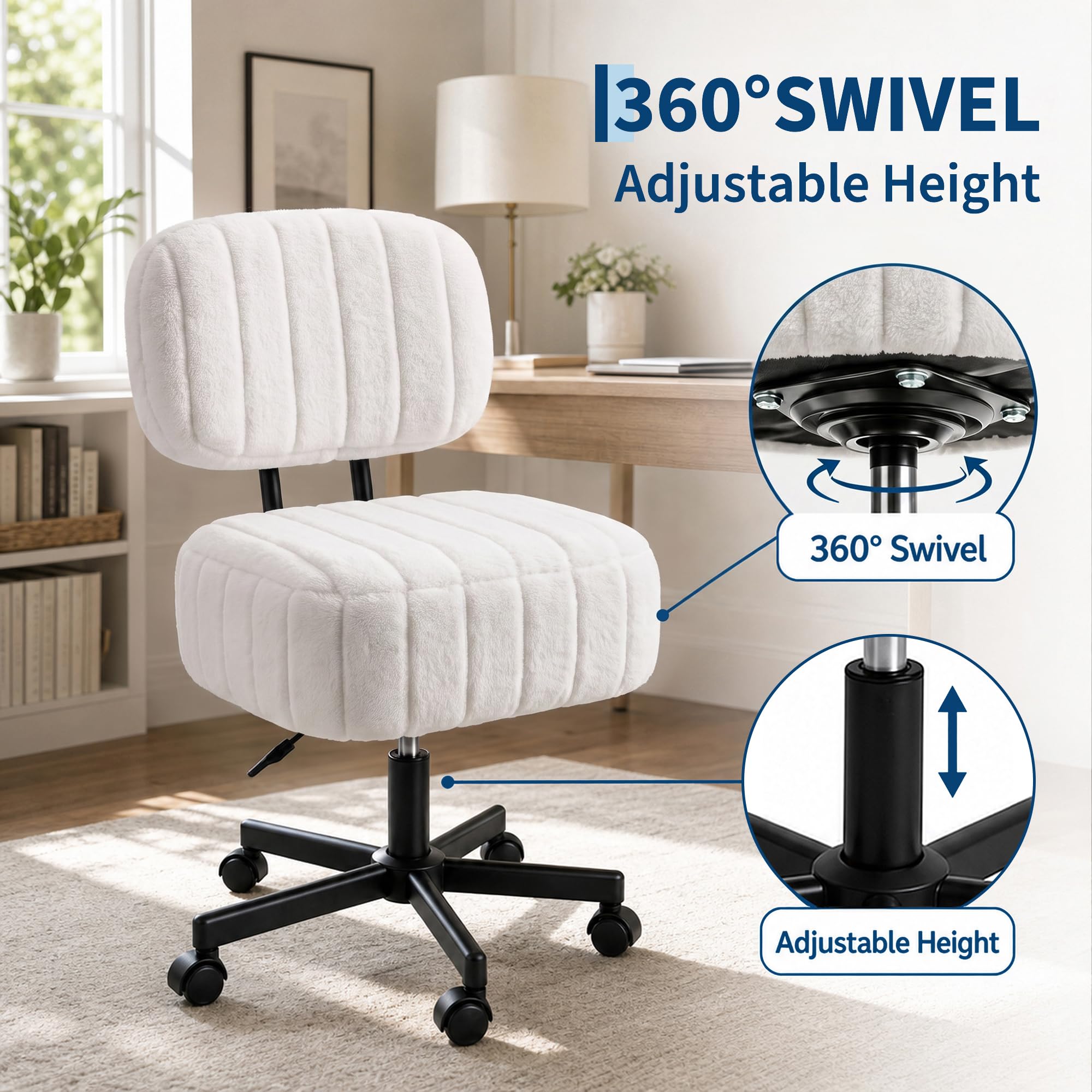 収納付きのドレッサーチェア、フェイクファーのラビットファーメ - Office Stool のレビューと価格