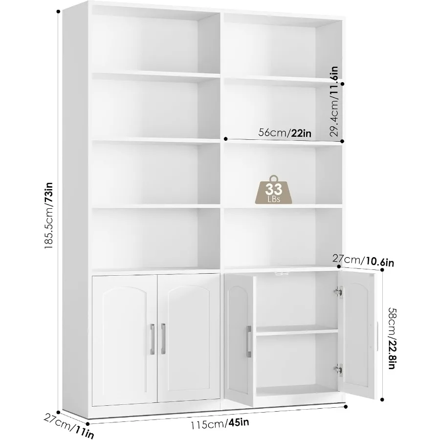 リビングルーム用の扉付き本棚。人工木材製、白色、棚の高さ調節 - Bookshelf のレビューと価格