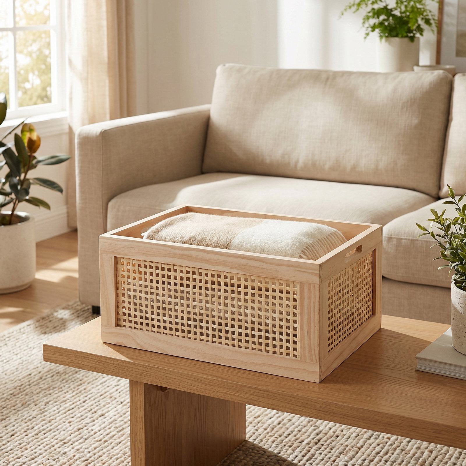 編み込み収納バスケット、小ぶり、素朴な木製、雑誌立て、サイズ - Desk Organizer のレビューと価格